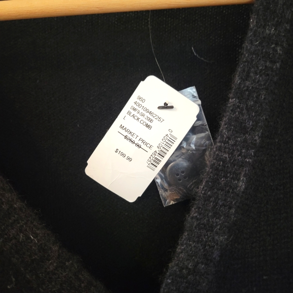 Saks Fifth Avenue Cashmere Cardigan Sweater in Black + Grey. Size large.